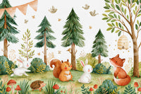 Watercolor forest meadow pattern with a fox squirrel bunnies and hedgehog GD13116