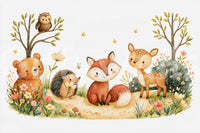 Whimsical Autumnal Forest Friends Watercolor Scene Wall Mural