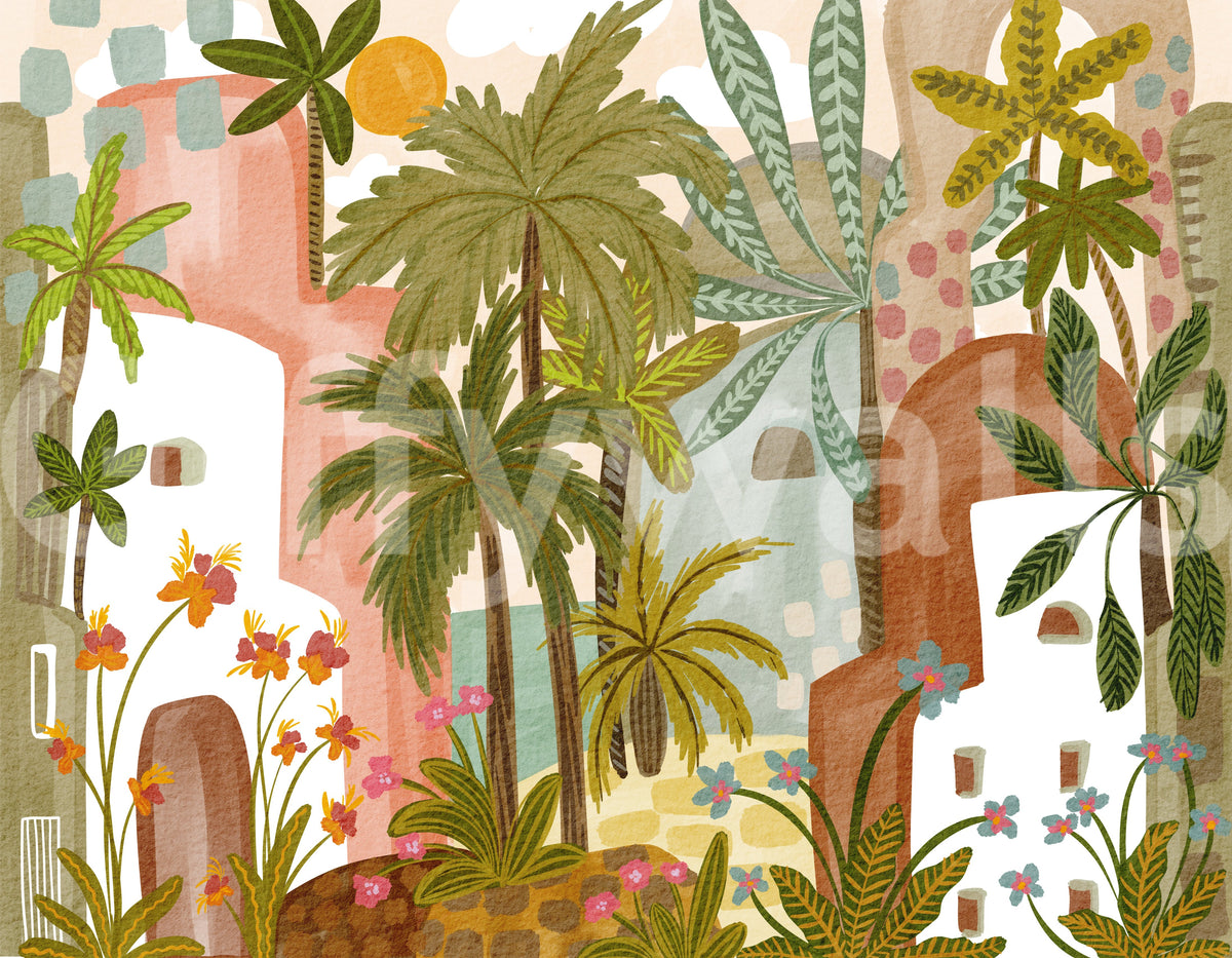 Mediterranean Palm Oasis Wall Mural