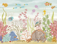 Whimsical Underwater Coral Reef Scene Wall Mural