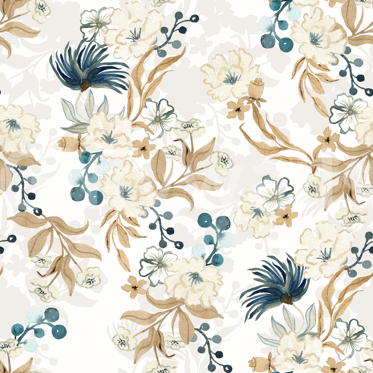 Muted Floral Botanical Pattern Wallpaper⁠