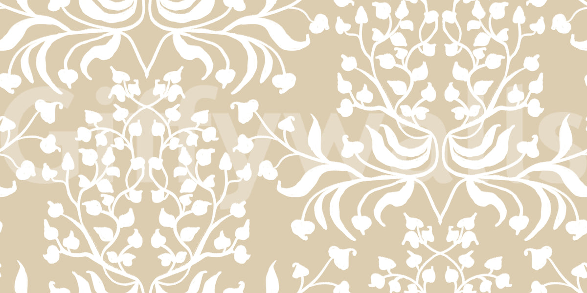 Cream and White Damask Silhouette Wallpaper⁠