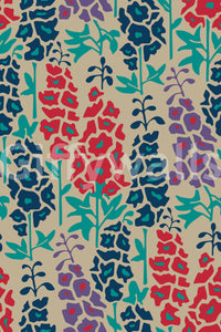 Delphinium Garden Retro Summer Floral Navy Blue Red Purple Wallpaper⁠