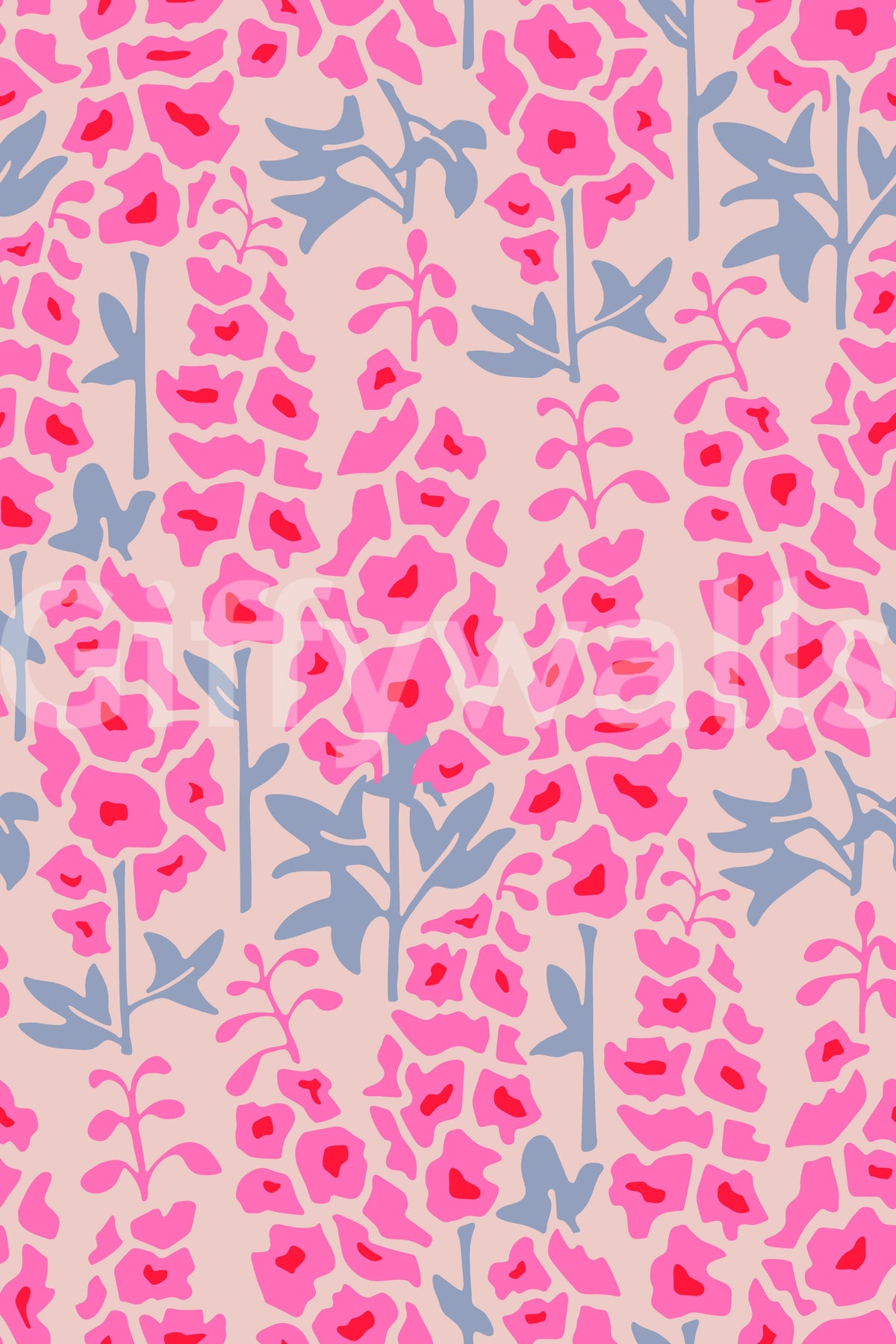 Delphinium Garden Retro Summer Floral Pretty Pink Wallpaper⁠