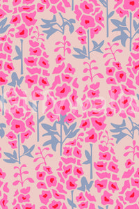 Delphinium Garden Retro Summer Floral Pretty Pink Wallpaper⁠