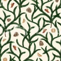 Watercolor Trellis Pine Branches with Oranges Cinnamon & Pine Cones Wallpaper⁠