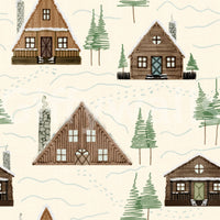 Small Snowy Mountain Huts Village Cabincore Winter Pattern Wallpaper⁠