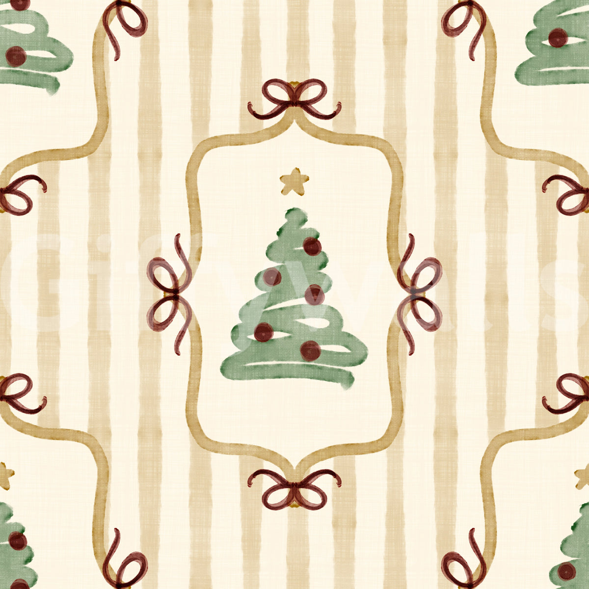 Preppy Christmas Tree Bows Ribbon Stripes - Antique Gold Yellow Wallpaper⁠