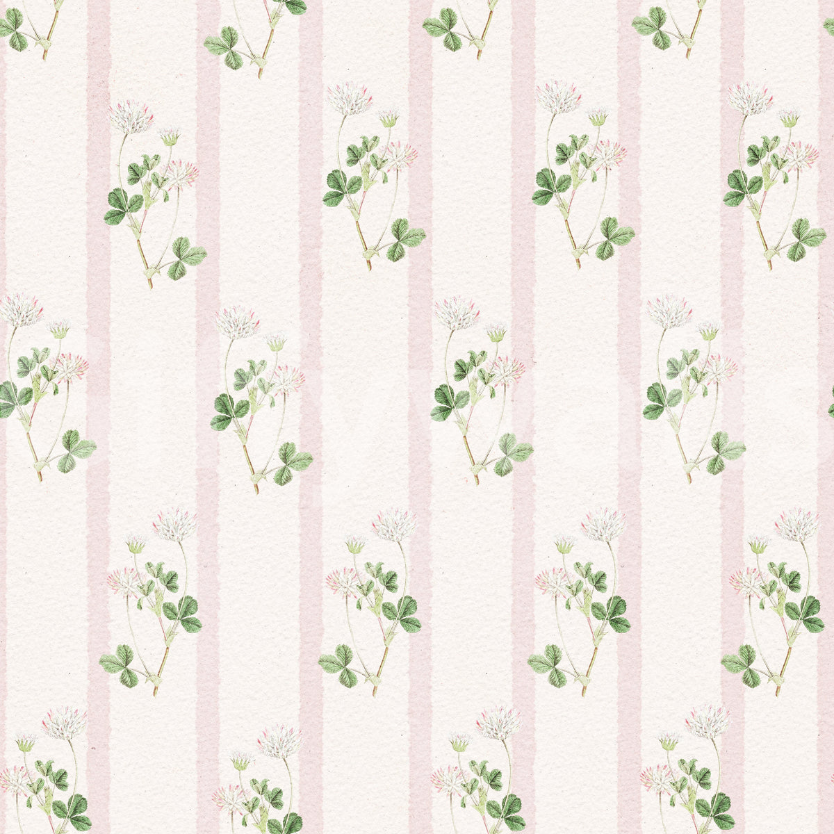 Soft Clover and Pastel Stripe Botanical Print Wallpaper⁠