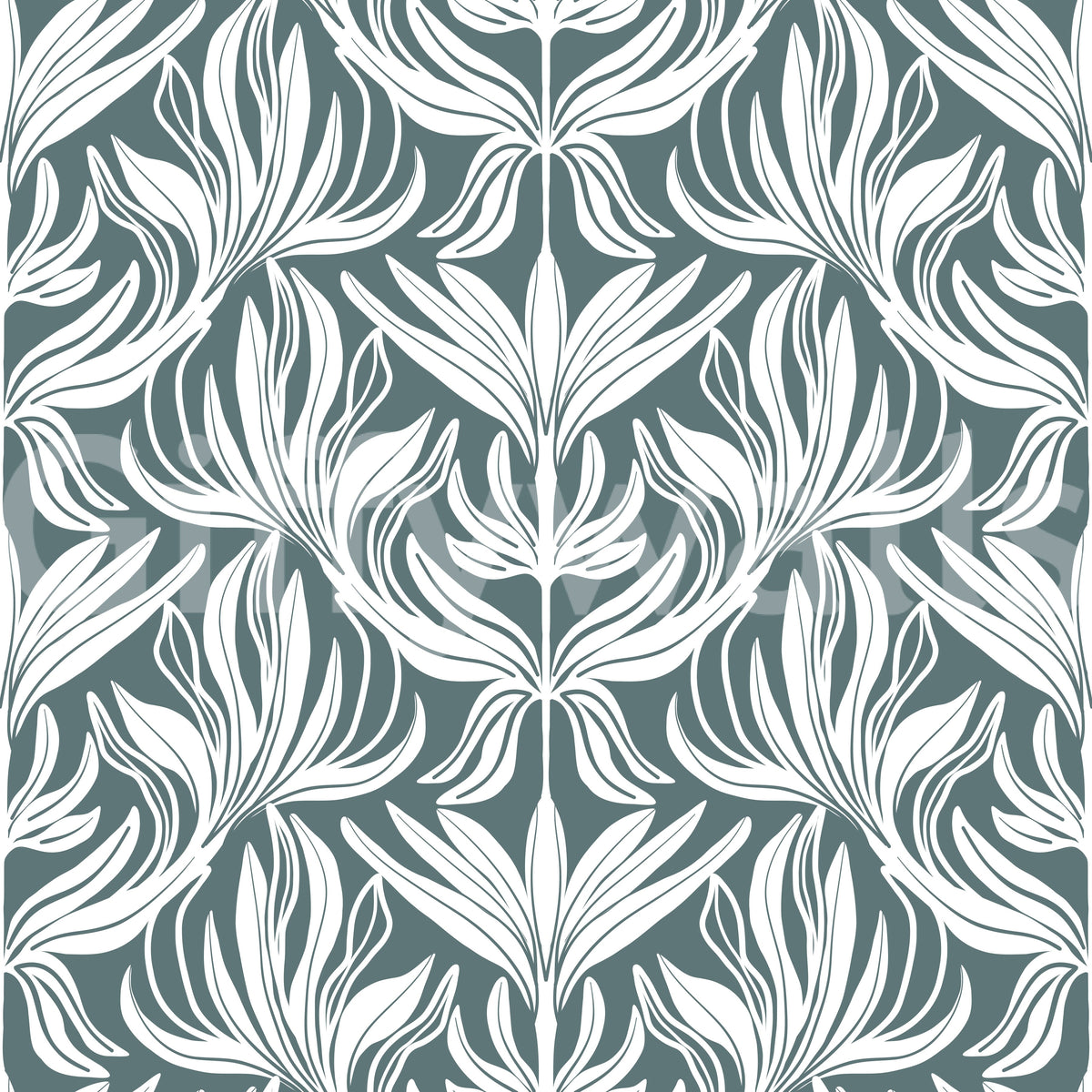 Abstract Teal Foliage Motif Wallpaper⁠