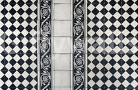 Vintage Black and White Floral Checkerboard Wall Mural