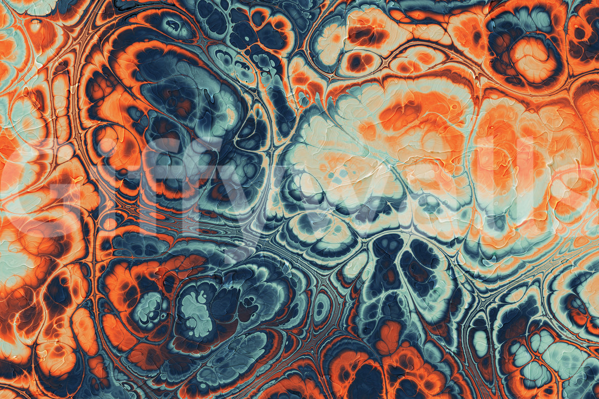 Ocean Fire Abstract Fluid Marble Pattern