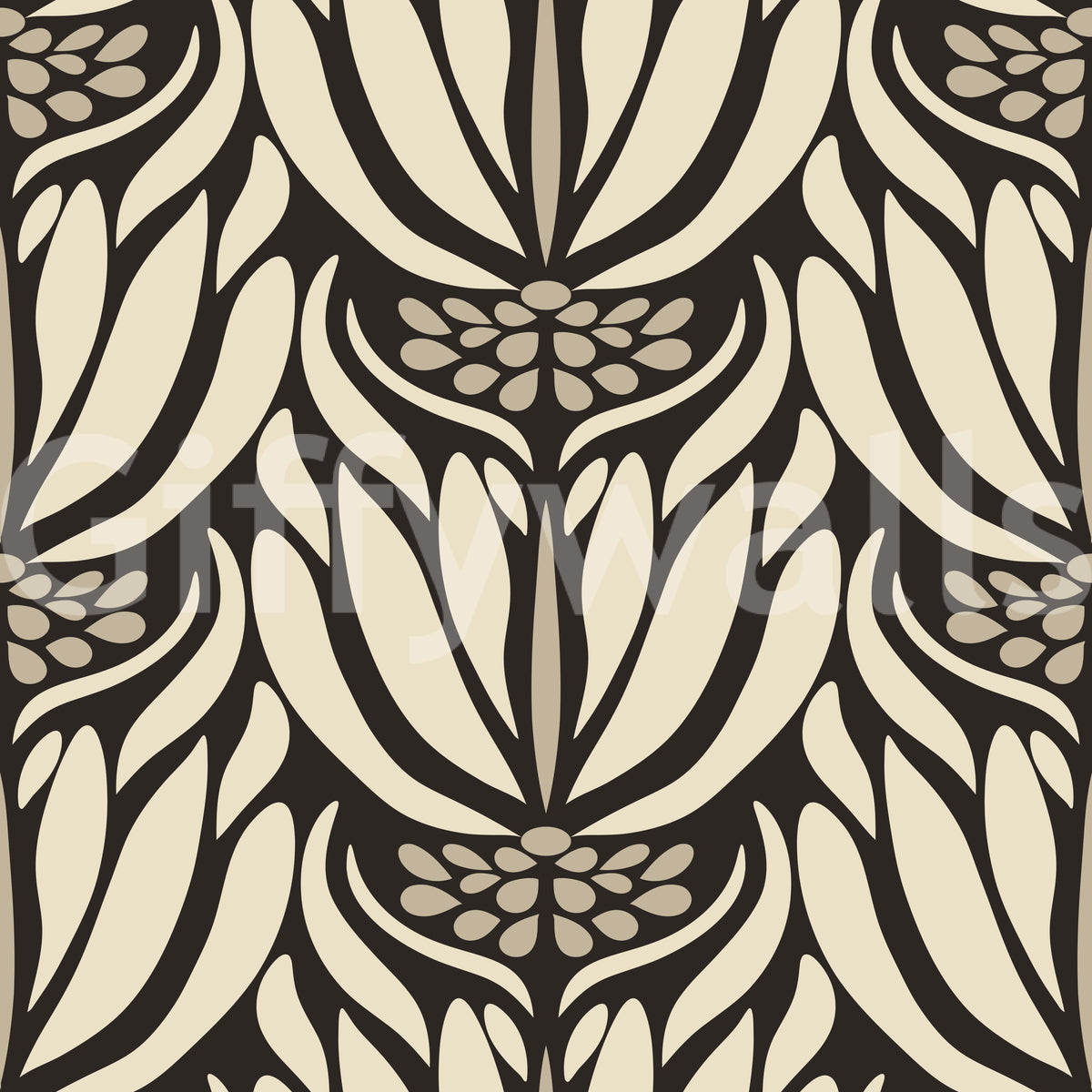 Cream and Charcoal Botanical Symmetry Wallpaper⁠