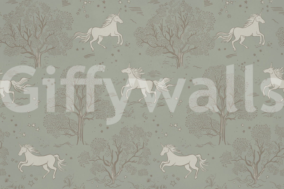 Magical Unicorn Dreamland – Sage Green Wall Mural Wall Mural