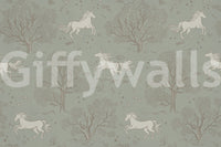 Magical Unicorn Dreamland – Sage Green Wall Mural Wall Mural