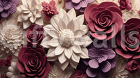3D Velvet Bloom Dimensions in Burgundy and Lilac Wall Mural