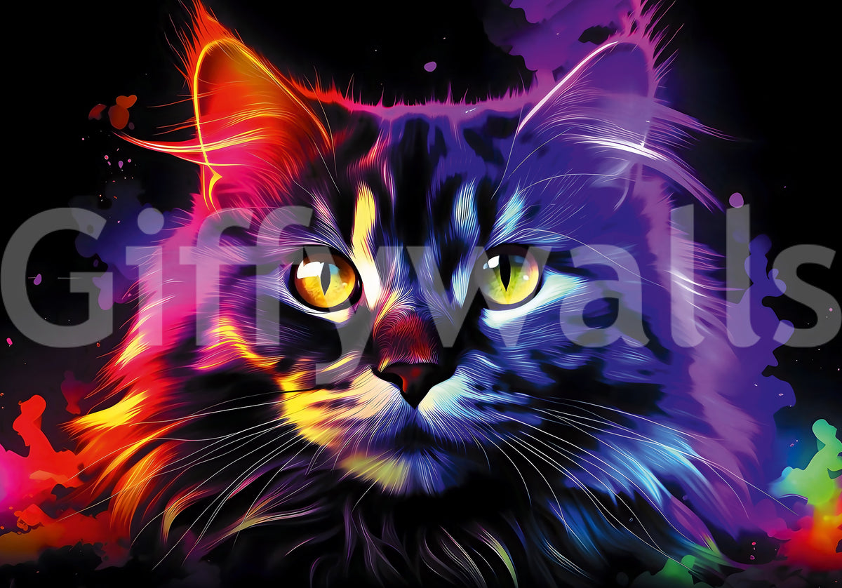 Neon Cat Portrait Wall Mural