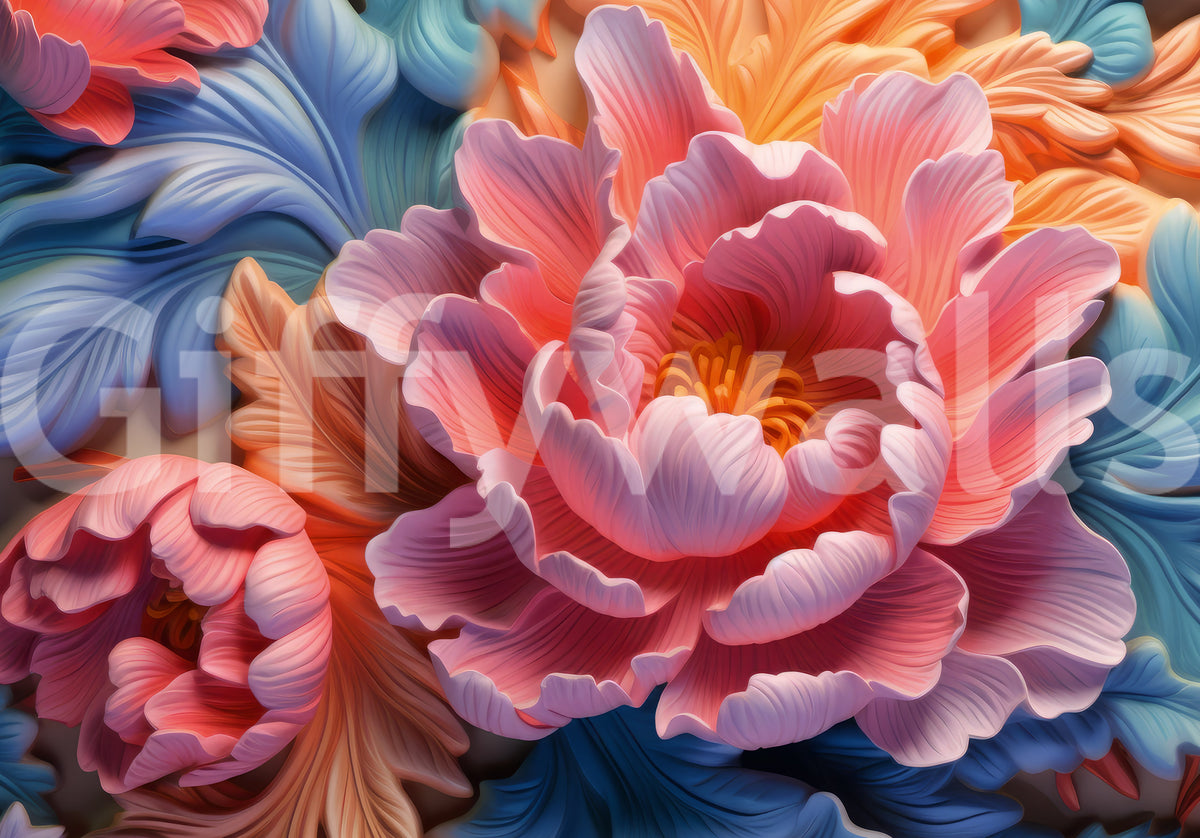 Blush Peony Sculptural Flow Wall Mural