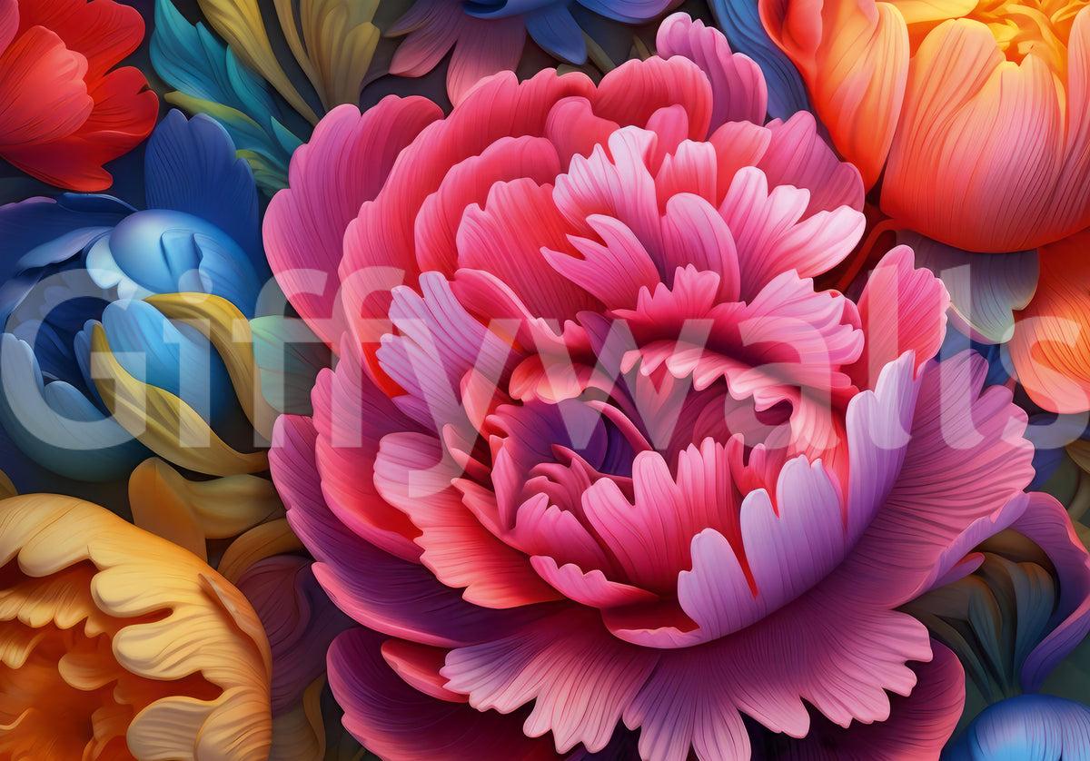 Vibrant Peony Garden Petals Wall Mural