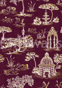 Modern Toile de Jouy Swan Victorian Garden Scenery - Royal Jewel Tone Wallpaper⁠