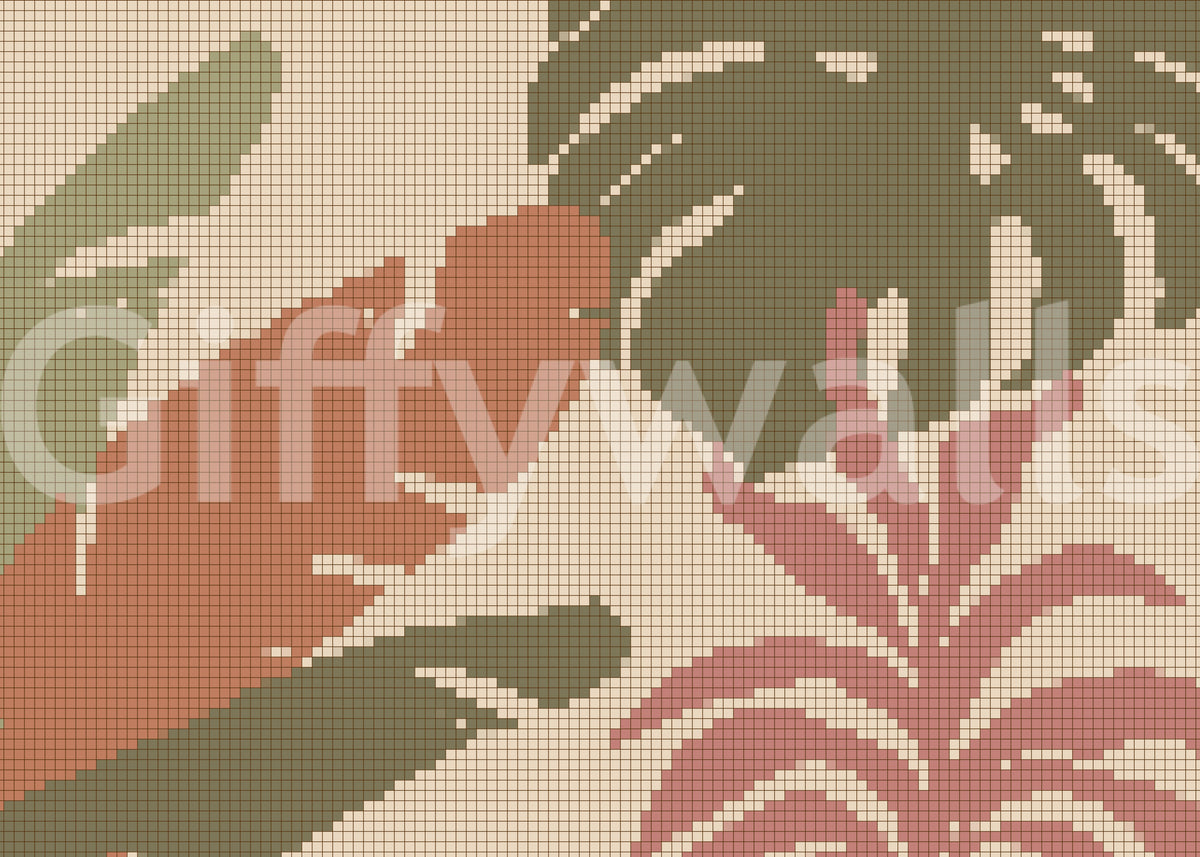Retro Botanical Mosaic Motif Wall Mural