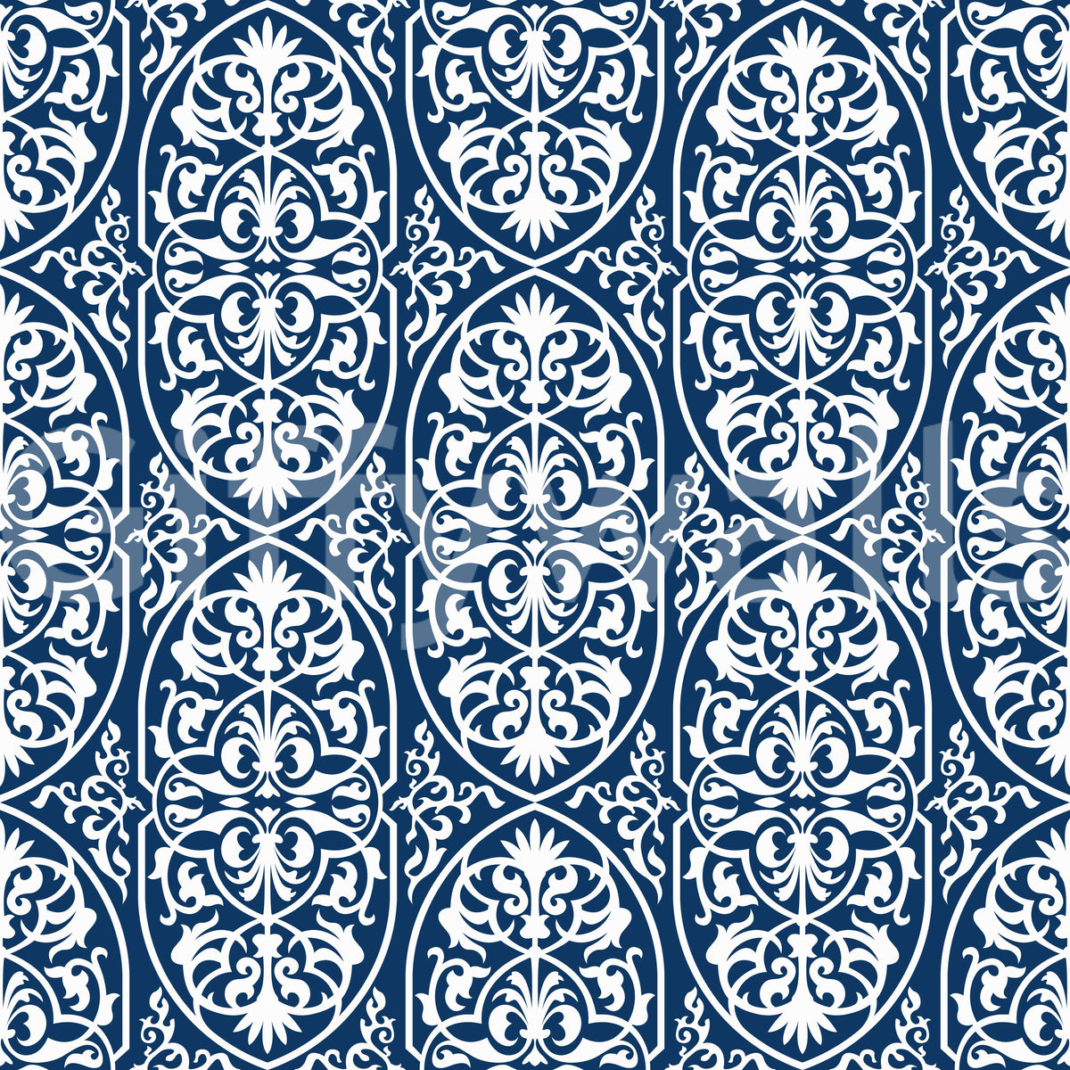 Midnight Damask Scroll Pattern Wallpaper⁠