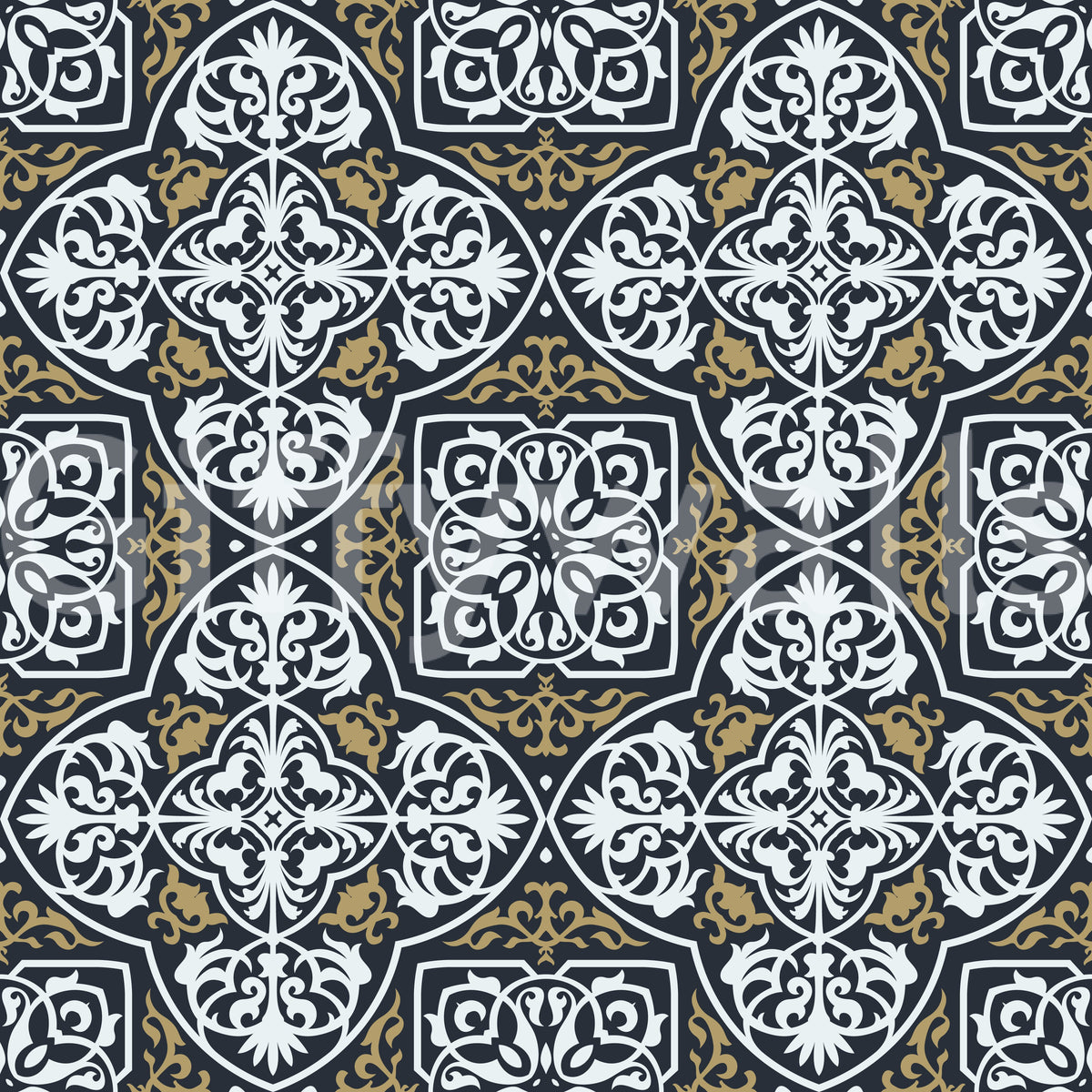 Midnight Arabesque Tile Repeat Wallpaper⁠