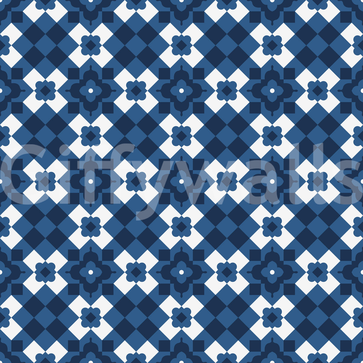 Midnight Navy Diamond Tile Pattern Wallpaper⁠