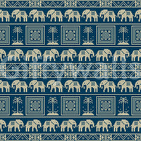 Folklore Elephant and Palm Motif Wallpaper⁠