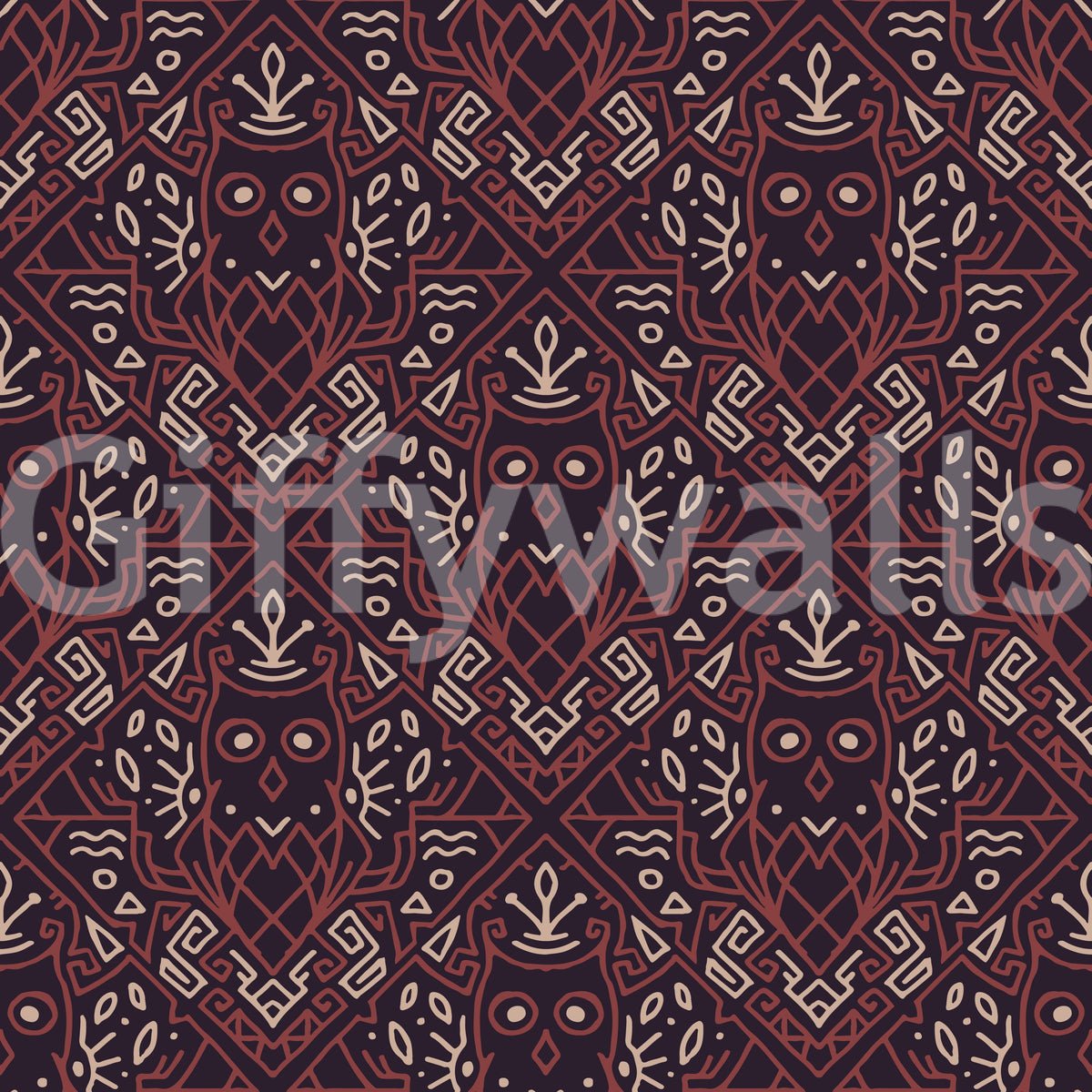 Geometric Tribal Owl Pattern Wallpaper⁠