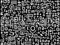 Monochrome Geometric Doodle Symbols on Black Wall Mural