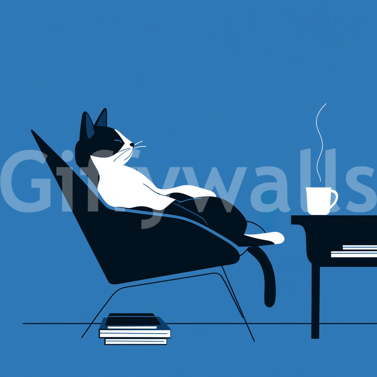 Minimalist Feline Coffee Break Wall Mural