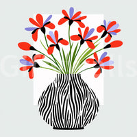 Zebra Vase Floral Bouquet Wall Mural
