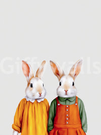 Vintage Storybook Rabbit Pair Wall Mural