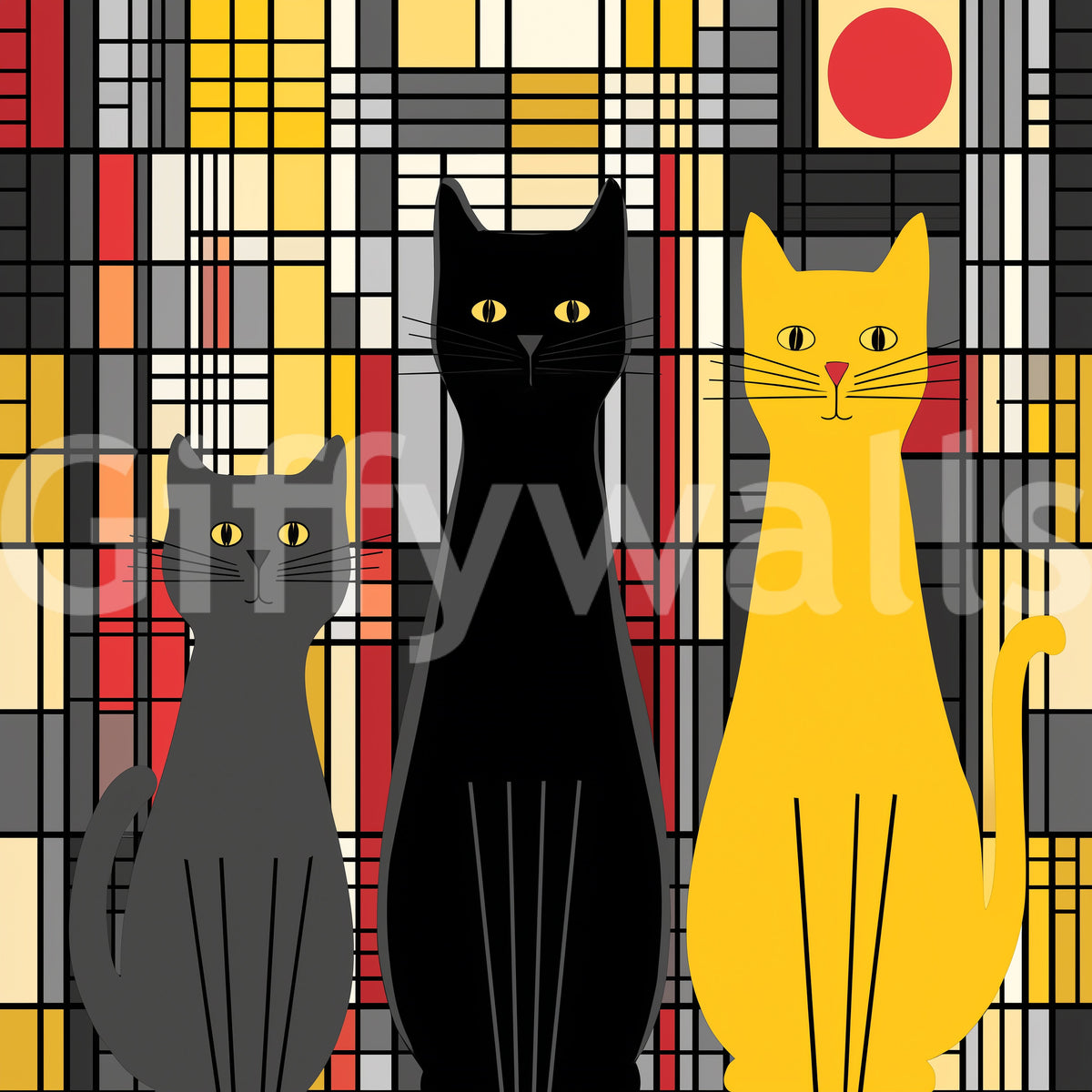 Geometric Feline Trio Wall Mural