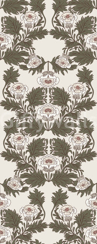 Symmetrical Sage Foliage and Peony Illustration Wallpaper⁠