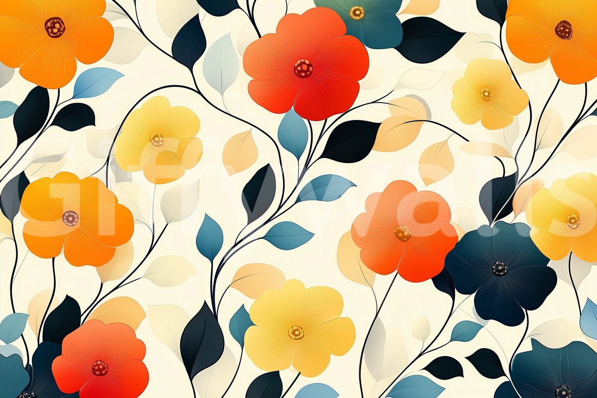 Vibrant Autumn Bloom Floral Art Wall Mural