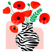 Abstract Poppies in Zebra Print Vase Wall Mural