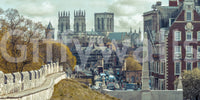 Gothic Cathedral and City Streetscape Wall Mural