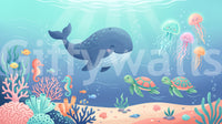 Friendly Whale and Friends Ocean Scene Wall Mural