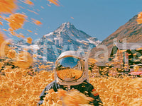Astronaut Amidst Golden Alpine Blooms Wall Mural