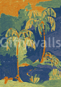 Abstract Painted Palm Landscape Wall Mural