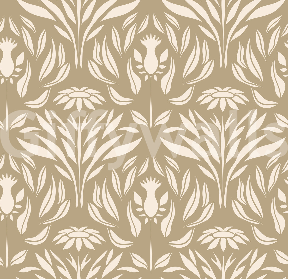 Classic Cream and Beige Floral Wallpaper⁠