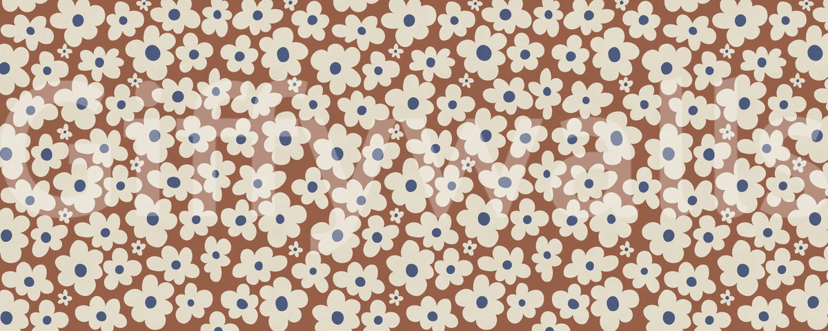 Retro Cream and Rust Floral Bloom Pattern Wall Mural