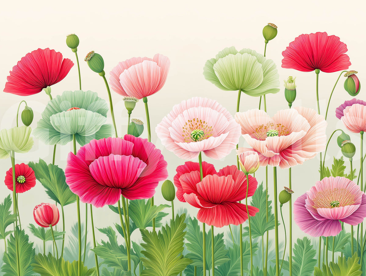 Ethereal Poppy Field Meadow Wall Mural