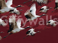 Crimson Flight of Cranes Wall Mural