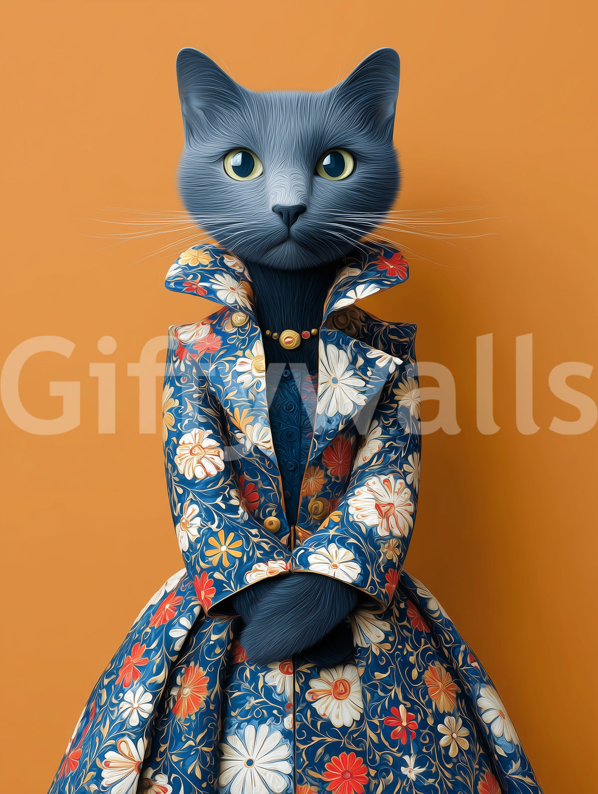 Sophisticated Feline in Floral Finery Wall Mural