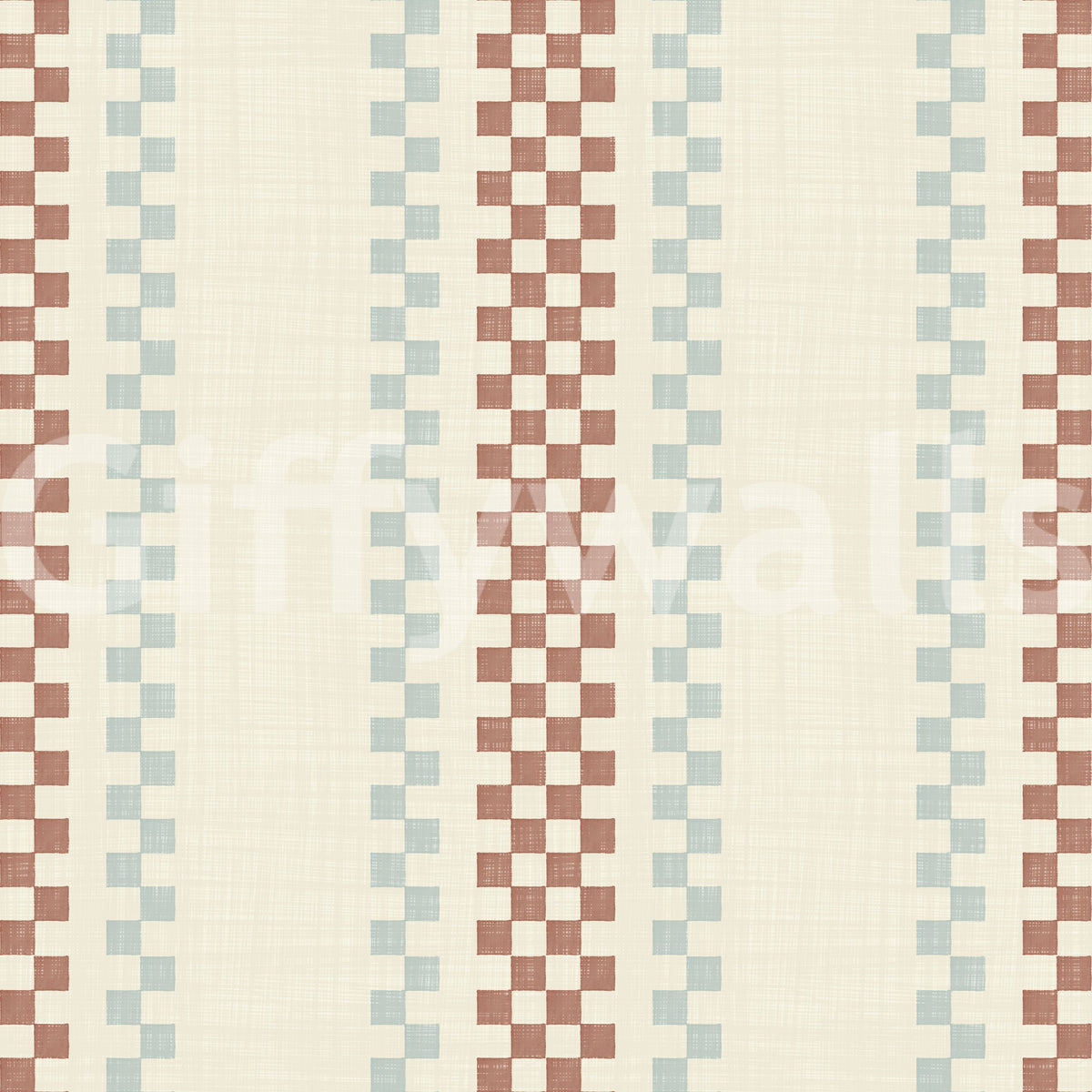 Ticking Checker Stripes - Terracotta & Watery Wallpaper⁠
