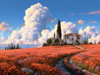 Tuscan Poppy Meadow Villa Wall Mural