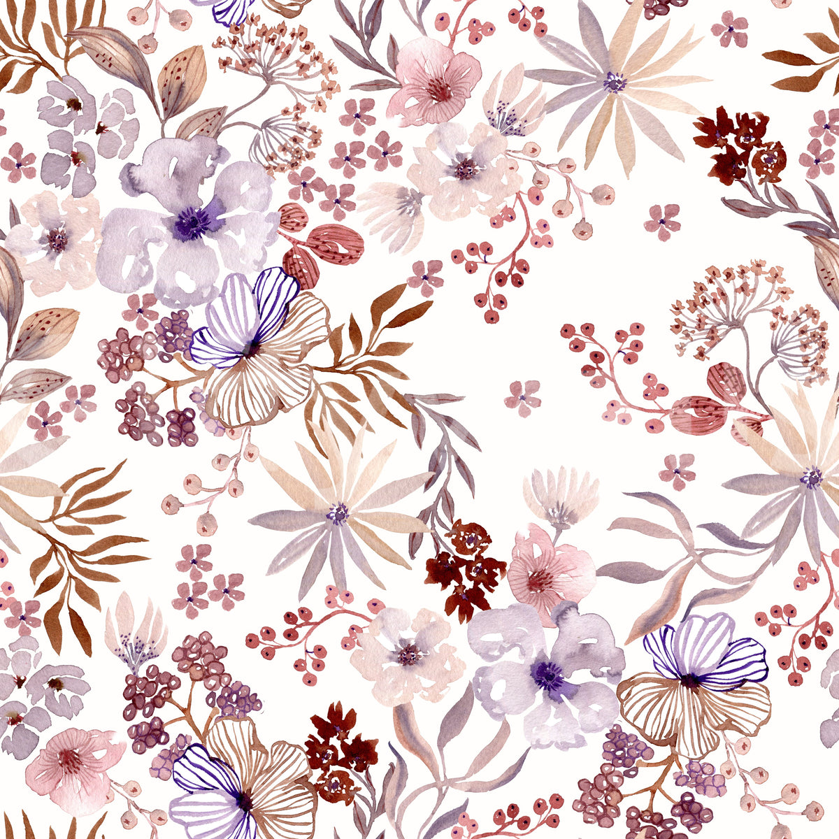 Boho Mauve Botanical Sketch Wallpaper⁠